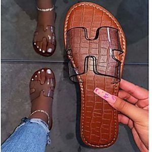 Women's Sandals Flat Heel Round Toe PU Solid Colored Dark Brown miniinthebox