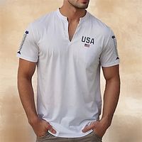 Fish Skeleton USA Flag White Navy Blue Henley Shirt Tee Top Men's Graphic 100% Cotton Shirt Fashion Classic Shirt Short Sleeve Comfortable Tee Sports Outdoor Vacation Summer Fashion Designer Clothing Lightinthebox