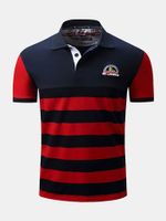 Mens Striped Pattern Polo Shirts Short Sleeve Spring Summer Casual Business Tops