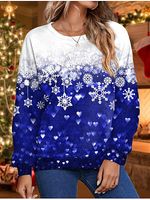 Women's Christmas Snowflake Love Print Christmas Holiday Round Neck Casual Sweatshirt