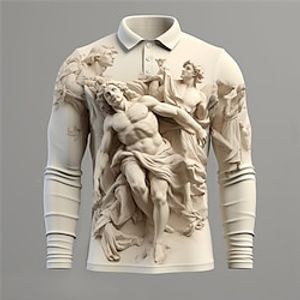 Embossed Relief Pattern Vintage Men's 3D Print Golf Polo Outdoor Casual Daily Streetwear Polyester Long Sleeve Turndown Polo Shirts Black White Purple Fall  Winter S M L Micro-elastic Lapel Polo Lightinthebox