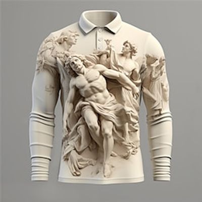 Embossed Relief Pattern Vintage Men's 3D Print Golf Polo Outdoor Casual Daily Streetwear Polyester Long Sleeve Turndown Polo Shirts Black White Purple Fall  Winter S M L Micro-elastic Lapel Polo Lightinthebox
