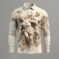 Embossed Relief Pattern Vintage Men's 3D Print Golf Polo Outdoor Casual Daily Streetwear Polyester Long Sleeve Turndown Polo Shirts Black White Purple Fall  Winter S M L Micro-elastic Lapel Polo Lightinthebox - thumbnail