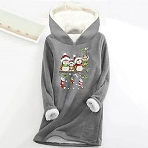 Christmas Sweatshirt Women's Hoodie Sweatshirt Pullover Sherpa Fleece Lined Graphic Warm Fuzzy Festival Print Black Pink Red Christmas Casual Hoodie Long Sleeve Top Micro-elastic Fall  Winter Lightinthebox