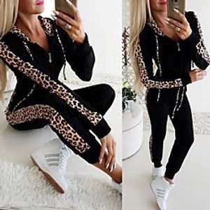Women's 2 Piece Set Leopard Print Hoodie Sport Athleisure Clothing Suit Long Sleeve Comfortable Everyday Use Casual / Winter / 2pcs / pack miniinthebox