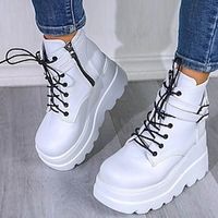 Women's Boots Platform Boots Daily Booties Ankle Boots Winter Wedge Heel Round Toe Casual PU Leather Lace-up Black White Rainbow Lightinthebox - thumbnail