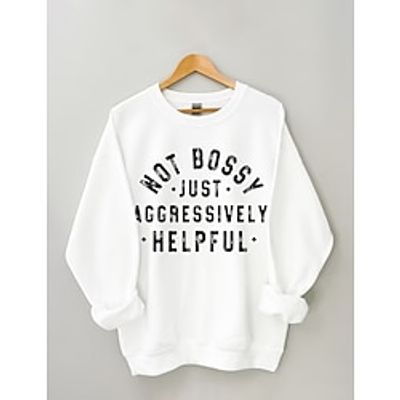 Women's Pullover Casual Print Black White Pink Letter Casual Round Neck Long Sleeve Only tops Micro-elastic Fall  Winter Lightinthebox