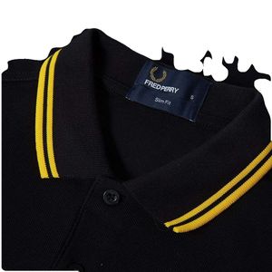 Slim Fit Twin Tipped Polo Black & Yellow