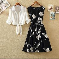 Set with Sleeveless Floral A-Line Dress White Shirt 2 PCS Women's Retro Vintage 1950s Outfits Casual Daily Spring  Summer Lightinthebox - thumbnail