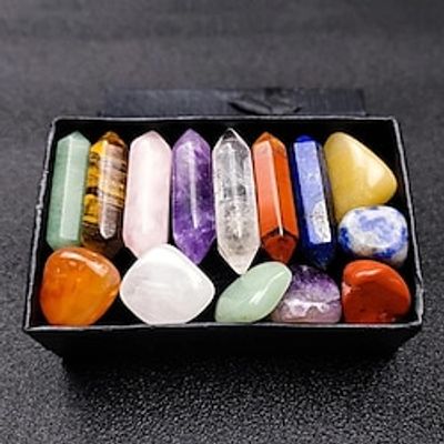 14pcs Pointed Quartz Stone,Chakra Healing Stones Set,Hexagon Rose Quartz Gems For Meditation Bedroom Decor,Unique Gift Box Design miniinthebox
