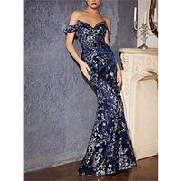 Mermaid  Trumpet Prom Dresses Party Dress Carnival Prom Court Train Sleeveless Off Shoulder Tulle with Glitter Sequin Slit 2023 Lightinthebox - thumbnail