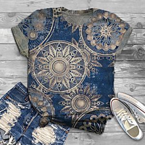 Women's Plus Size Tops T shirt Floral Graphic Print Short Sleeve Crewneck Basic Streetwear Blue Big Size XL XXL 3XL 4XL 5XL Lightinthebox