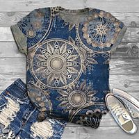 Women's Plus Size Tops T shirt Floral Graphic Print Short Sleeve Crewneck Basic Streetwear Blue Big Size XL XXL 3XL 4XL 5XL Lightinthebox - thumbnail