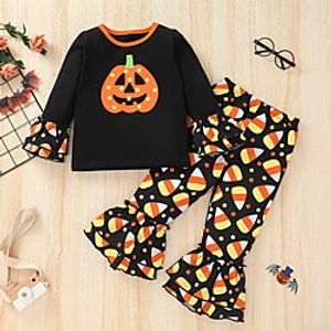 Kids Girls' T-shirt  Pants 2 Pieces Long Sleeve Black Polka Dot Pumpkin Basic 3-8 Years Lightinthebox