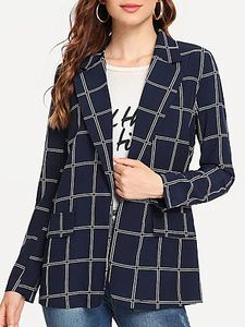 Notch Lapel Plaid Long Sleeve Blazers