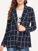 Notch Lapel Plaid Long Sleeve Blazers - thumbnail