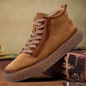 Men's Boots Retro Work Boots Walking Casual Daily Leather Comfortable Booties / Ankle Boots Loafer Gray low top Yellow low top Gray mid-top Spring Fall miniinthebox