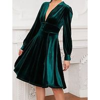 Women's Velvet Dress Party Dress Cocktail Dress Midi Dress Wine Navy Blue Green Long Sleeve Pure Color Ruched Fall Winter Autumn V Neck Fashion Winter Dress Wedding Guest 2023 S M L XL XXL Lightinthebox - thumbnail