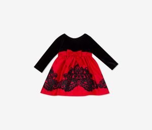Baby Girls Velvet-Bodice Flocked-Skirt Dress  Black/Red