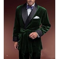 Men's Velvet Party Suits 2 Piece Solid Colored Christmas Wear Tailored Fit Burgundy Royal Blue Dark Green Wedding Prom Dinner 2023 Lightinthebox - thumbnail