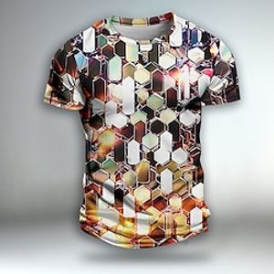 Graphic Sequin Geometic Metallic Colorful Daily Outdoor Casual Men's 3D Print Party Casual Holiday T shirt Red Blue Gold Short Sleeve Crew Neck Shirt Spring  Summer Clothing Apparel Normal S M L XL Lightinthebox