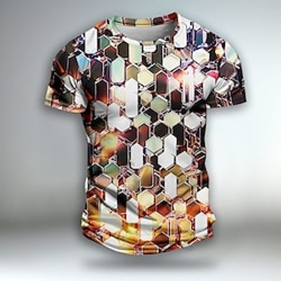 Graphic Sequin Geometic Metallic Colorful Daily Outdoor Casual Men's 3D Print Party Casual Holiday T shirt Red Blue Gold Short Sleeve Crew Neck Shirt Spring  Summer Clothing Apparel Normal S M L XL Lightinthebox