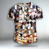 Graphic Sequin Geometic Metallic Colorful Daily Outdoor Casual Men's 3D Print Party Casual Holiday T shirt Red Blue Gold Short Sleeve Crew Neck Shirt Spring  Summer Clothing Apparel Normal S M L XL Lightinthebox - thumbnail
