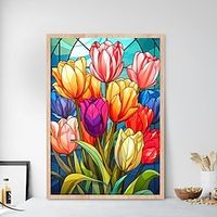 1pc Floral DIY Diamond Painting Glass Crystal Painted Tulip Diamond Painting Handcraft Home Gift Without Frame miniinthebox
