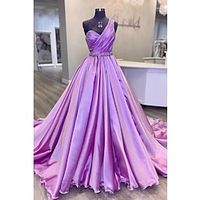 Ball Gown Evening Gown Luxurious Dress Wedding Party Court Train Sleeveless One Shoulder Belt  Sash Charmeuse with Ruched Crystals 2023 Lightinthebox - thumbnail