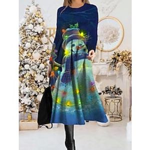 Women's Casual Dress Swing Dress Midi Dress Midi Dress Green Black Blue Long Sleeve Animal Pocket Winter Fall Autumn Crew Neck Vacation Winter Dress Christmas Daily 2022 S M L XL XXL 3XL Lightinthebox