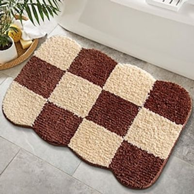 Cozy Bath Mats for Bathroom Modern Coffee Plaid Water Absorbent Bathroom Floor Mats Home Indoor Doorway Rug Non Slip Bath Rugs for Bathtub 31.5x20 inch Lightinthebox