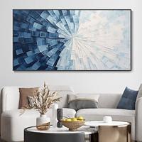 Handmade Oil Painting Canvas Wall Art Decoration Modern Blue White Texture Abstract for Home Decor Rolled Frameless Unstretched Painting Lightinthebox