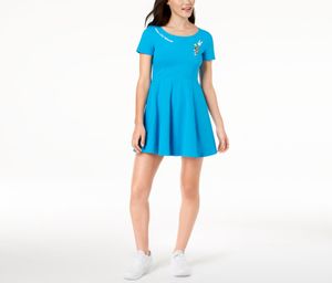 Juniors Peace Out Graphic-Print Fit & Flare Dress  Vivid Blue