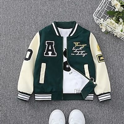 Kids Boys Baseball Jackets Outerwear Graphic Letter Long Sleeve Coat School Cool Daily Black Green Spring Fall 7-13 Years Lightinthebox