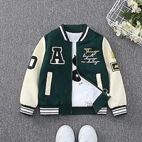 Kids Boys Baseball Jackets Outerwear Graphic Letter Long Sleeve Coat School Cool Daily Black Green Spring Fall 7-13 Years Lightinthebox - thumbnail