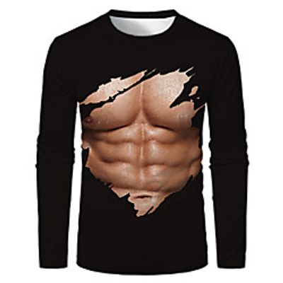 Men's T shirt 3D Print Graphic 3D Print Long Sleeve Daily Tops Streetwear Exaggerated Black Lightinthebox