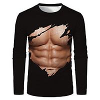 Men's T shirt 3D Print Graphic 3D Print Long Sleeve Daily Tops Streetwear Exaggerated Black Lightinthebox - thumbnail