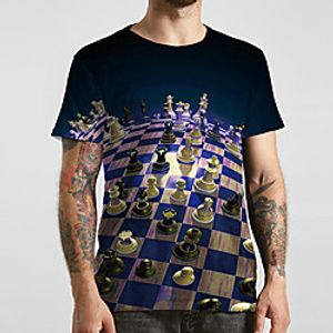 Men's Unisex Tee T shirt 3D Print Graphic Prints Chess Pieces Plus Size Print Short Sleeve Casual Tops Basic Designer Big and Tall Blue miniinthebox