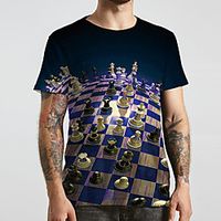 Men's Unisex Tee T shirt 3D Print Graphic Prints Chess Pieces Plus Size Print Short Sleeve Casual Tops Basic Designer Big and Tall Blue miniinthebox - thumbnail