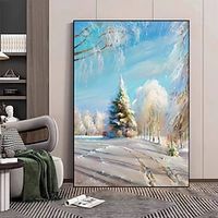 Winter painting original art Winter Tree landscape sunset Handpainted snow trees winter forest Christmas painting on canvas Rolled Canvas (No Frame) Lightinthebox - thumbnail