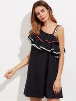 Sexy Women One Shoulder Strappy Layered Mini Dresses