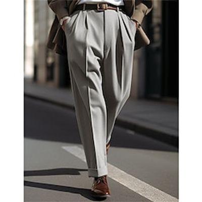 Men's Dress Pants Trousers Suit Pants Tweed Pants Front Pocket Straight Leg Plain Comfort Business Daily Holiday Fashion Chic  Modern Black White miniinthebox