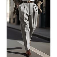 Men's Dress Pants Trousers Suit Pants Tweed Pants Front Pocket Straight Leg Plain Comfort Business Daily Holiday Fashion Chic  Modern Black White miniinthebox - thumbnail