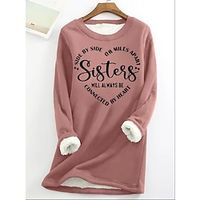 Women's Sweatshirt Pullover Fleece Fuzzy Teddy Black Pink Red Letter Casual Sports Round Neck Long Sleeve Top Micro-elastic Fall  Winter miniinthebox - thumbnail
