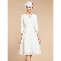 Two Piece A-Line Mother of the Bride Dress Wedding Guest Elegant Petite Jewel Neck Knee Length Chiffon Lace 34 Length Sleeve with Pleats Solid Color 2023 Lightinthebox - thumbnail