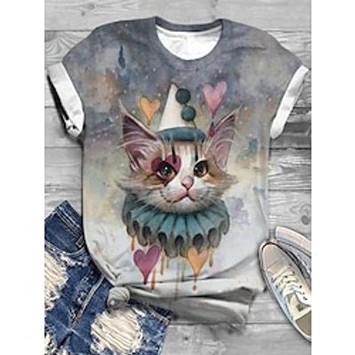 Women's T shirt Tee Animal Pink Gray Print Short Sleeve Daily Weekend Fashion Funny Round Neck Regular Fit Summer Lightinthebox