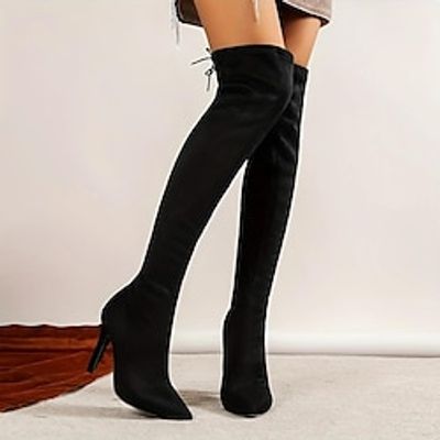 Women's Boots Suede Shoes Plus Size Heel Boots Outdoor Daily Over The Knee Boots Thigh High Boots Winter Stiletto Heel Pointed Toe Vintage Classic Casual Faux Suede Loafer Black miniinthebox