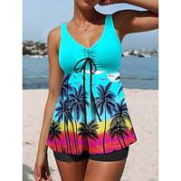 Women's Swimwear Tankini Two Piece Drawstring Tropical Botanical Print Lightinthebox - thumbnail