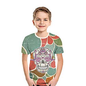 Kids Boys' T shirt Tee Short Sleeve Skulls 3D Print Floral Graphic Green Children Tops Summer Active Daily Wear Halloween Regular Fit 3-12 Years miniinthebox