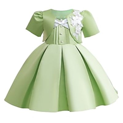 Kids Girls' Party Dress Solid Color Short Sleeve Special Occasion Princess Polyester Party Dress Summer Spring 3-10 Years Green Lightinthebox
